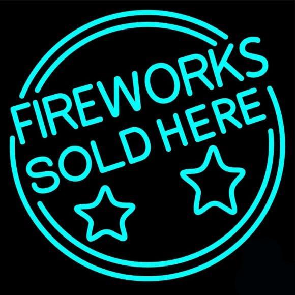 Fireworks Sold Here Round Neon Sign